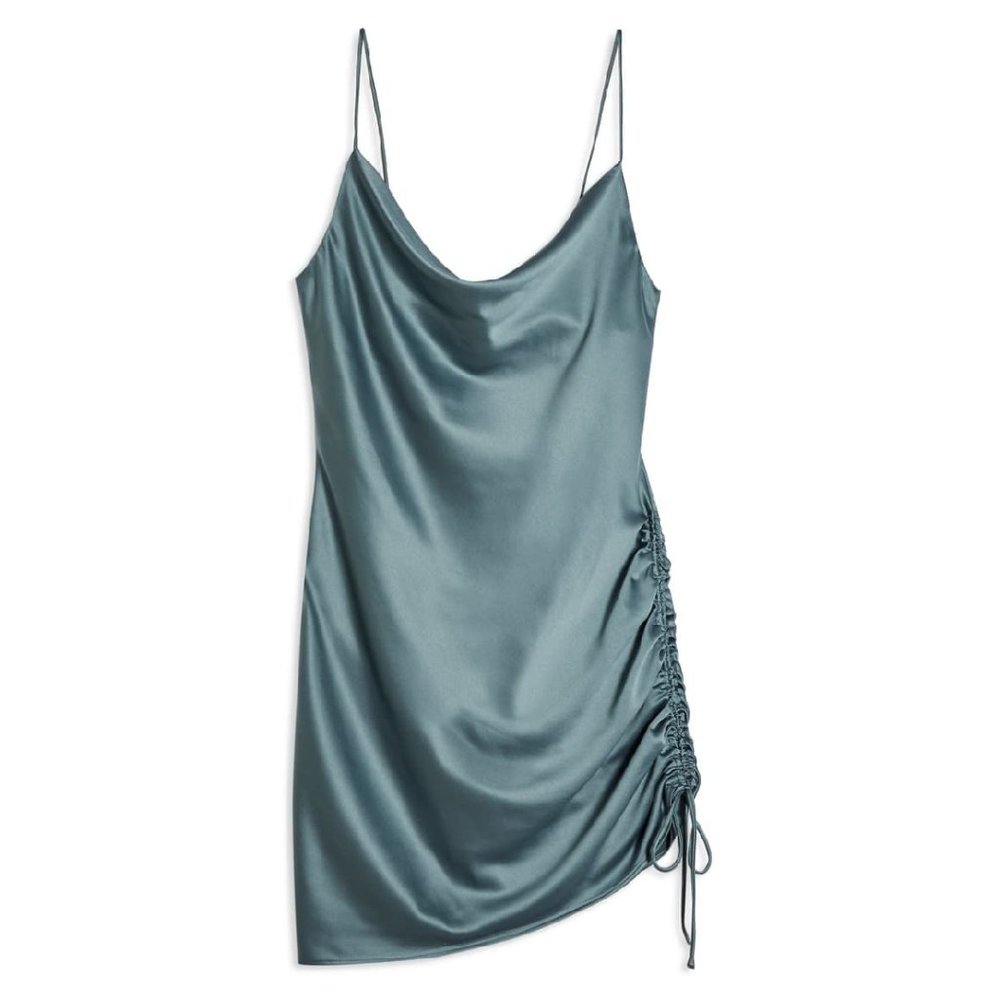 Topshop Tall Ruched Side Strappy Satin Dress